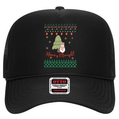 Cool Merry Christmas And Bright Snowman High Crown Mesh Back Trucker Hat