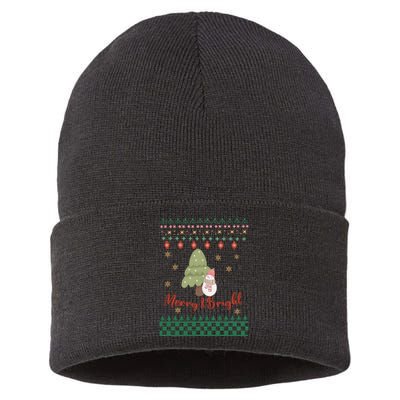 Cool Merry Christmas And Bright Snowman Sustainable Knit Beanie