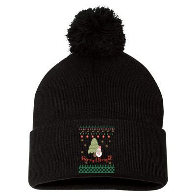 Cool Merry Christmas And Bright Snowman Pom Pom 12in Knit Beanie