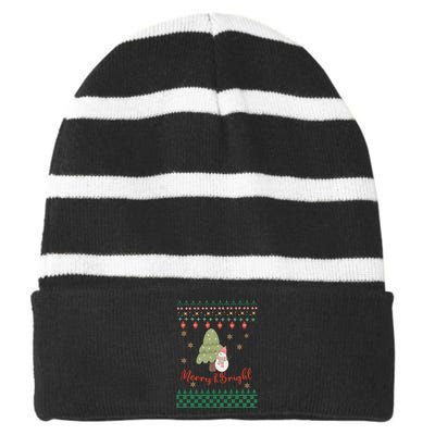 Cool Merry Christmas And Bright Snowman Striped Beanie with Solid Band