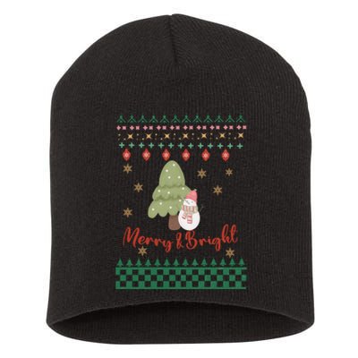 Cool Merry Christmas And Bright Snowman Short Acrylic Beanie