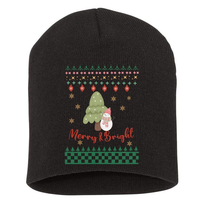 Cool Merry Christmas And Bright Snowman Short Acrylic Beanie