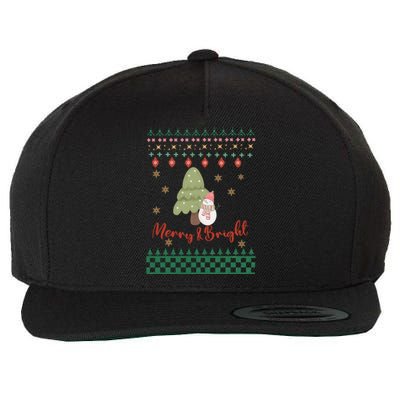 Cool Merry Christmas And Bright Snowman Wool Snapback Cap