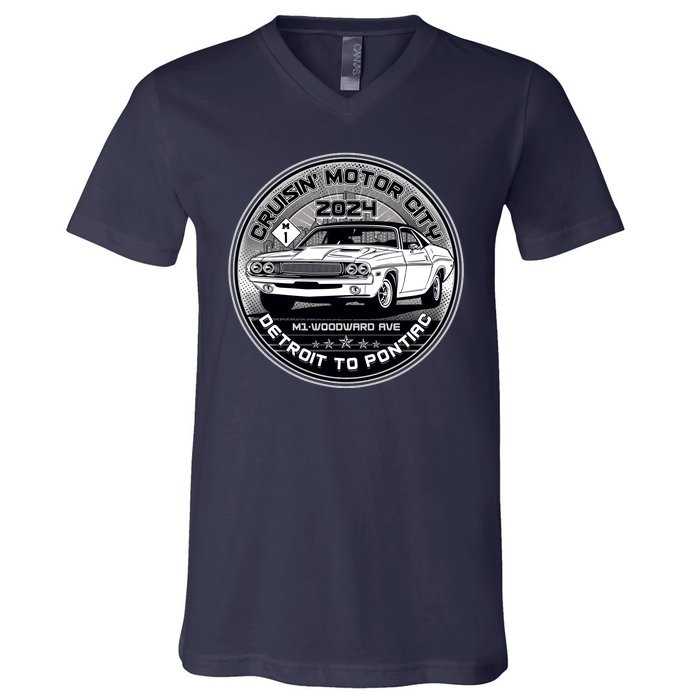 Cruisin Motor City Detroit To Pontiac 2024 Emblem Silver Version V-Neck T-Shirt