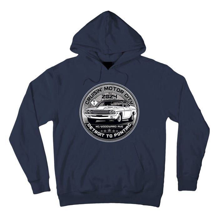 Cruisin Motor City Detroit To Pontiac 2024 Emblem Silver Version Tall Hoodie