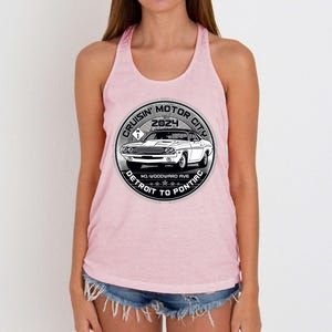 Cruisin Motor City Detroit To Pontiac 2024 Emblem Silver Version Women's Knotted Racerback Tank