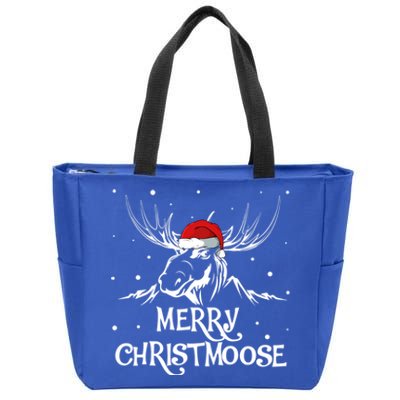 Christmas Moose Christmoose Xmas Winter Gift Zip Tote Bag