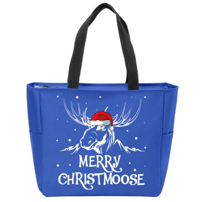 Christmas Moose Christmoose Xmas Winter Gift Zip Tote Bag