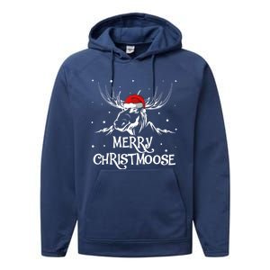 Christmas Moose Christmoose Xmas Winter Gift Performance Fleece Hoodie