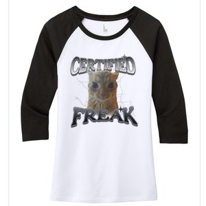 Cat Meme Certified Freak Eat Cement Cursed Cat Funny Women's Tri-Blend 3/4-Sleeve Raglan Shirt