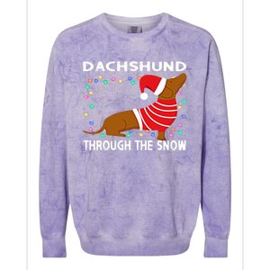 Cute Merry Christmas Dachshund Dog Through The Snow Funny Gift Colorblast Crewneck Sweatshirt