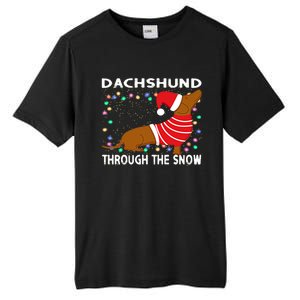 Cute Merry Christmas Dachshund Dog Through The Snow Funny Gift Tall Fusion ChromaSoft Performance T-Shirt