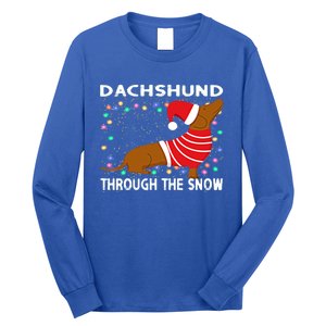 Cute Merry Christmas Dachshund Dog Through The Snow Funny Gift Long Sleeve Shirt