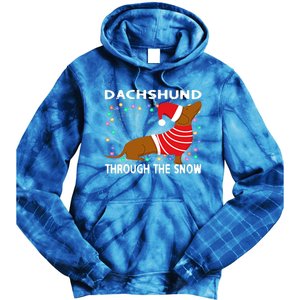 Cute Merry Christmas Dachshund Dog Through The Snow Funny Gift Tie Dye Hoodie