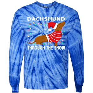 Cute Merry Christmas Dachshund Dog Through The Snow Funny Gift Tie-Dye Long Sleeve Shirt