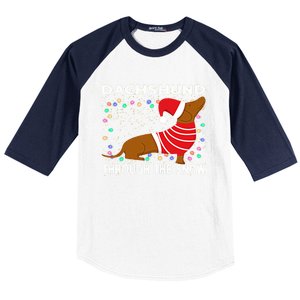 Cute Merry Christmas Dachshund Dog Through The Snow Funny Gift Baseball Sleeve Shirt