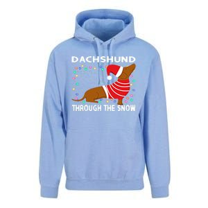 Cute Merry Christmas Dachshund Dog Through The Snow Funny Gift Unisex Surf Hoodie