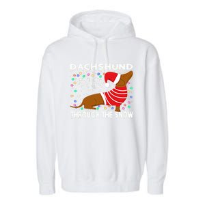 Cute Merry Christmas Dachshund Dog Through The Snow Funny Gift Garment-Dyed Fleece Hoodie