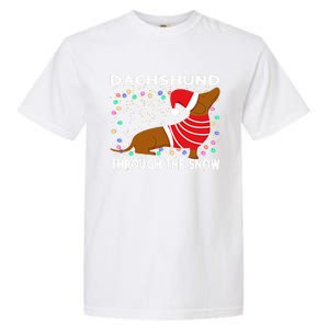 Cute Merry Christmas Dachshund Dog Through The Snow Funny Gift Garment-Dyed Heavyweight T-Shirt