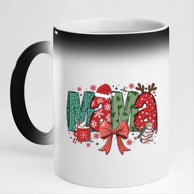 Christmas Mama Coquette Bow Mama Claus Christmas Tree Cake 11oz Black Color Changing Mug