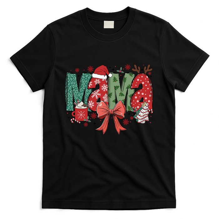 Christmas Mama Coquette Bow Mama Claus Christmas Tree Cake T-Shirt