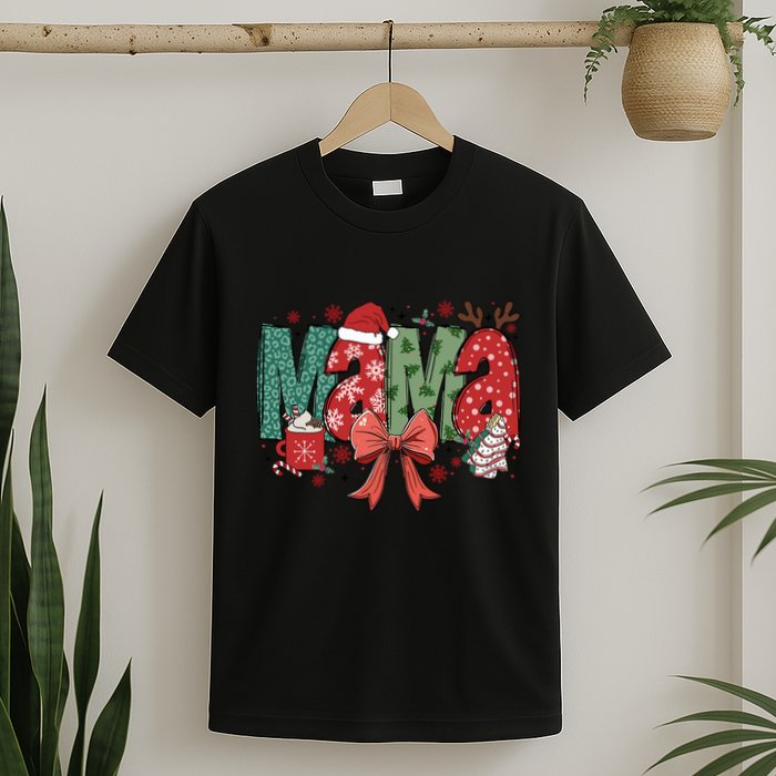 Christmas Mama Coquette Bow Mama Claus Christmas Tree Cake T-Shirt