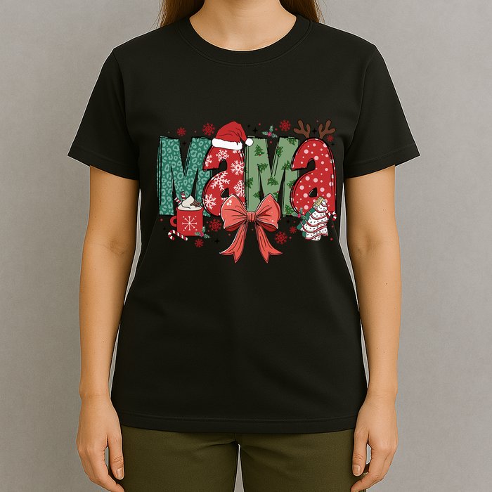 Christmas Mama Coquette Bow Mama Claus Christmas Tree Cake T-Shirt