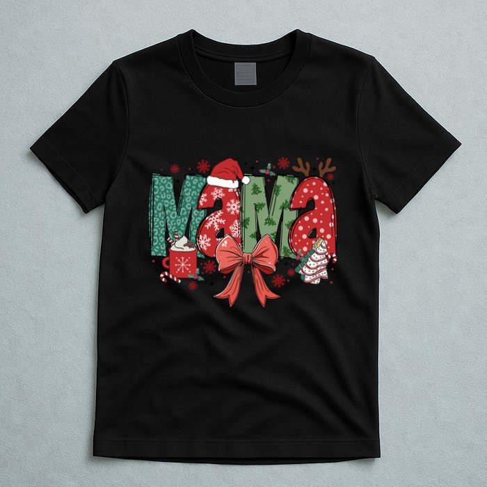 Christmas Mama Coquette Bow Mama Claus Christmas Tree Cake T-Shirt