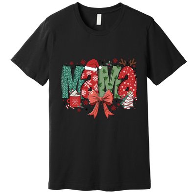 Christmas Mama Coquette Bow Mama Claus Christmas Tree Cake Premium T-Shirt