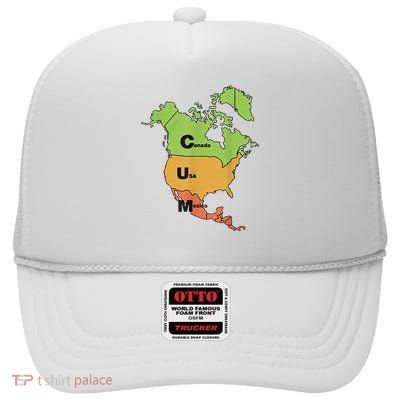 Cum Map Canada Usa And Mexico Funny Adult Humor High Crown Mesh Back Trucker Hat