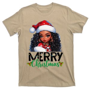 Cute Merry Christmas Lights African American Santa Hat T-Shirt