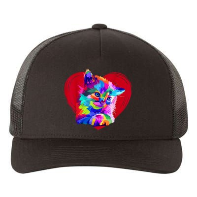 Cute Multicolor Cat Heart Valentines Day For Kitties Lovers Yupoong Adult 5-Panel Trucker Hat