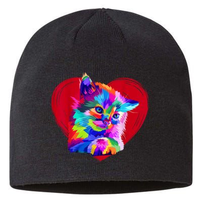 Cute Multicolor Cat Heart Valentines Day For Kitties Lovers Sustainable Beanie