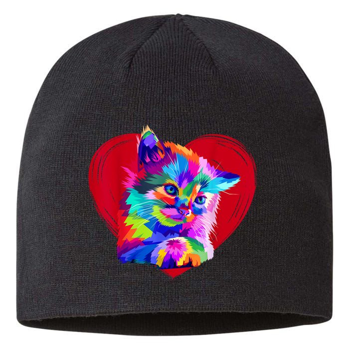 Cute Multicolor Cat Heart Valentines Day For Kitties Lovers Sustainable Beanie