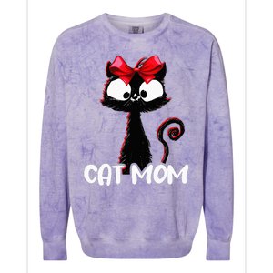 Cat Mom  Cute black cat with red ribbon  Bandana Black Cat Colorblast Crewneck Sweatshirt