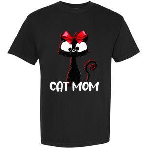 Cat Mom  Cute black cat with red ribbon  Bandana Black Cat Garment-Dyed Heavyweight T-Shirt