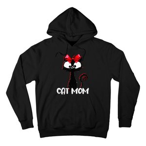 Cat Mom  Cute black cat with red ribbon  Bandana Black Cat Hoodie