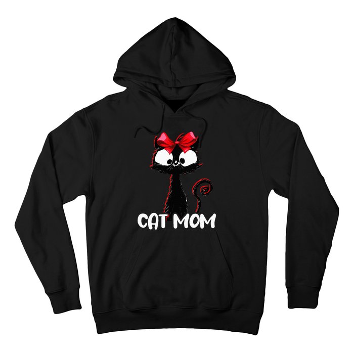 Cat Mom  Cute black cat with red ribbon  Bandana Black Cat Hoodie