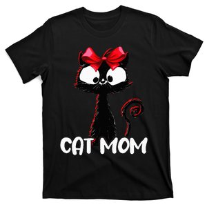 Cat Mom  Cute black cat with red ribbon  Bandana Black Cat T-Shirt