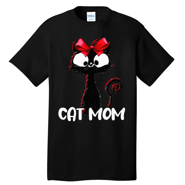 Cat Mom  Cute black cat with red ribbon  Bandana Black Cat Tall T-Shirt