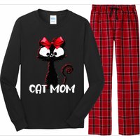 Cat Mom  Cute black cat with red ribbon  Bandana Black Cat Long Sleeve Pajama Set