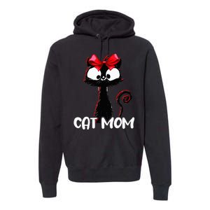 Cat Mom  Cute black cat with red ribbon  Bandana Black Cat Premium Hoodie