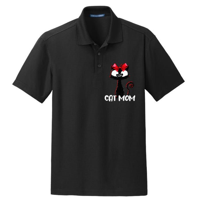 Cat Mom  Cute black cat with red ribbon  Bandana Black Cat Dry Zone Grid Polo