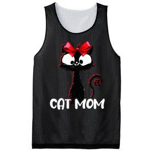 Cat Mom  Cute black cat with red ribbon  Bandana Black Cat Mesh Reversible Basketball Jersey Tank