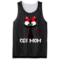 Cat Mom  Cute black cat with red ribbon  Bandana Black Cat Mesh Reversible Basketball Jersey Tank