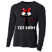 Cat Mom  Cute black cat with red ribbon  Bandana Black Cat Cooling Performance Long Sleeve Crew