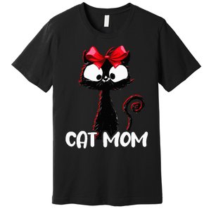 Cat Mom  Cute black cat with red ribbon  Bandana Black Cat Premium T-Shirt