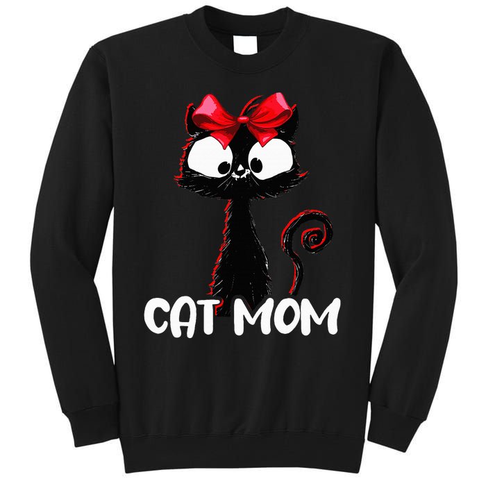 Cat Mom  Cute black cat with red ribbon  Bandana Black Cat Tall Sweatshirt