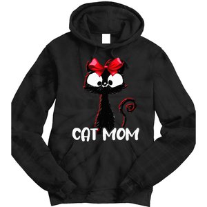 Cat Mom  Cute black cat with red ribbon  Bandana Black Cat Tie Dye Hoodie