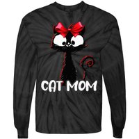 Cat Mom  Cute black cat with red ribbon  Bandana Black Cat Tie-Dye Long Sleeve Shirt